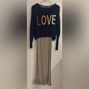 Olivia Rae Navy and Beige Maxi Dress